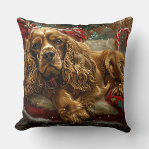 Cocker Spaniel Dog Christmas Festive Throw Pillow