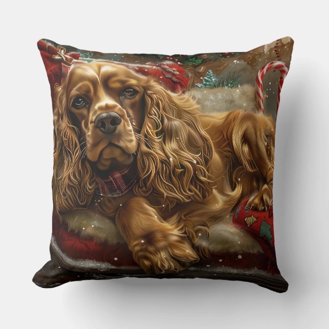 Cocker Spaniel Dog Christmas Festive Throw Pillow (Front)