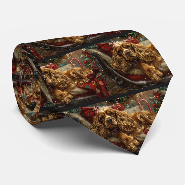 Cocker Spaniel Dog Christmas Festive Tie (Rolled)