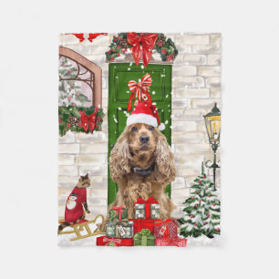 Cocker Spaniel Dog Christmas  Fleece Blanket