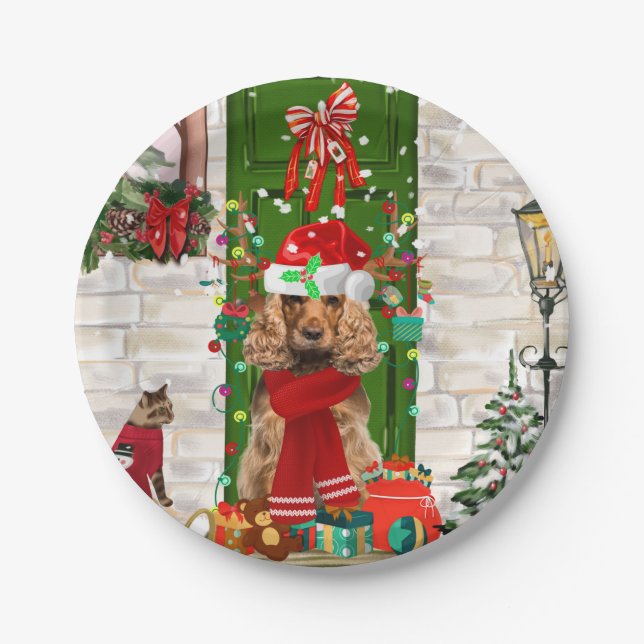 Cocker Spaniel Dog Christmas  Paper Plate (Front)