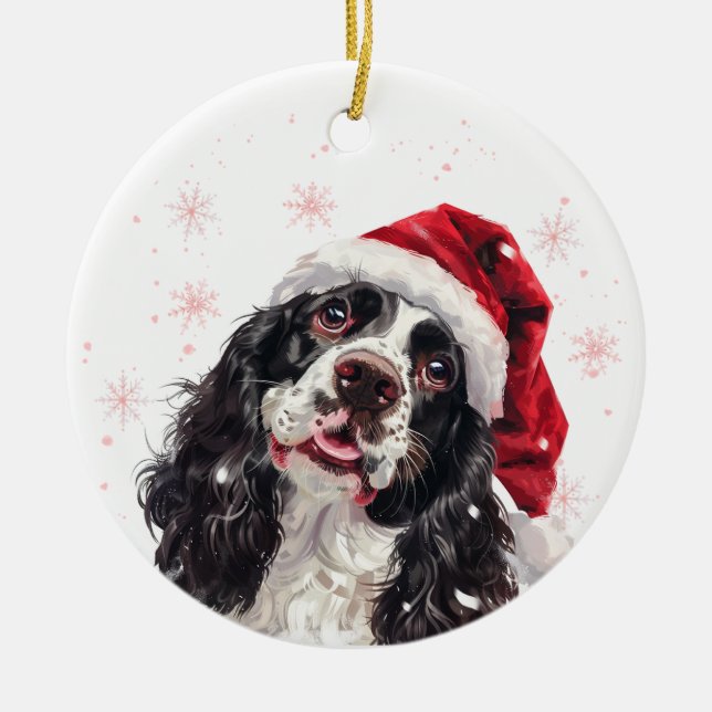 Cocker Spaniel Dog Christmas Personalized Ceramic Ornament (Front)