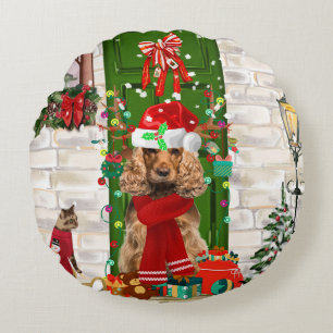 Cocker Spaniel Dog Christmas Round Pillow