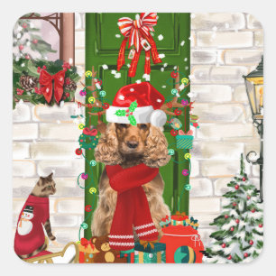 Cocker Spaniel Dog Christmas Square Sticker