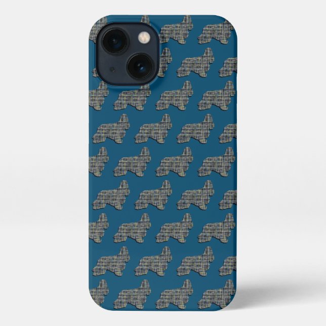Cocker Spaniel Dog Cute Silhouette Grid Blue iPhone Case (Back)