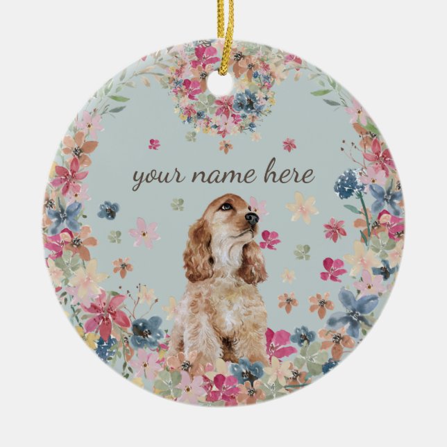 Cocker Spaniel Dog Drawing Breed Puppy Ceramic Ornament (Front)