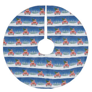 Cocker Spaniel Dog Driving Car In Snow Christmas  Brushed Polyester Tree Skirt