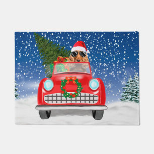 Cocker Spaniel Dog Driving Car In Snow Christmas  Doormat