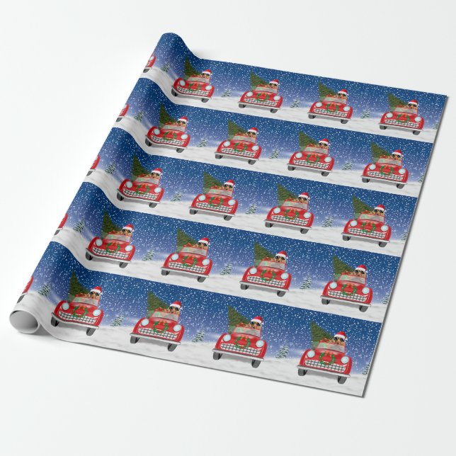 Cocker Spaniel Dog Driving Car In Snow Christmas  Wrapping Paper (Unrolled)