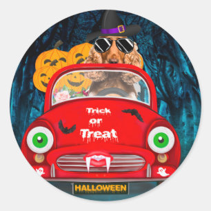 Cocker Spaniel Dog Driving Car Scary Halloween  Classic Round Sticker