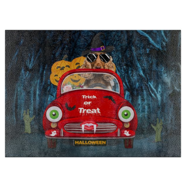 Cocker Spaniel Dog Driving Car Scary Halloween  Cutting Board (Front)