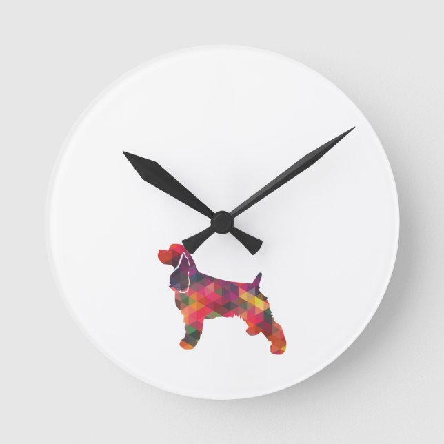 Cocker Spaniel Dog Geometric Pattern Silhouette Round Clock (Front)