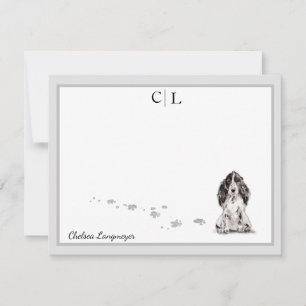 Cocker Spaniel Dog Gray Border Monogram Your Name Card