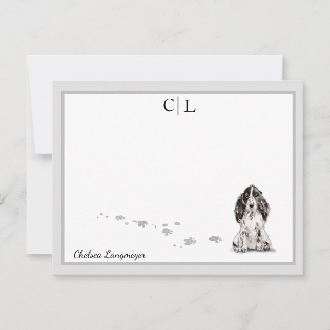 Cocker Spaniel Dog Grey Border Monogram Your Name Card (Front)