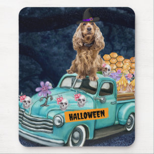 Cocker Spaniel Dog Halloween Truck Scary Night Mouse Pad