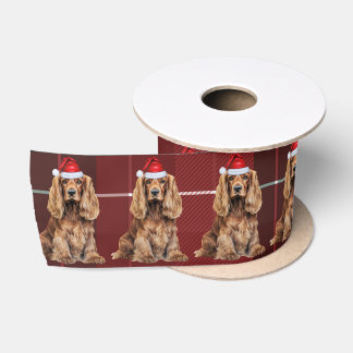 Cocker Spaniel Dog Holiday Plaid Funny Christmas Satin Ribbon
