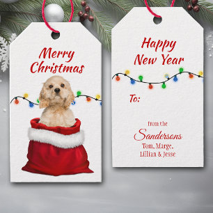 Cocker Spaniel Dog in Santa Bag Gift Tags
