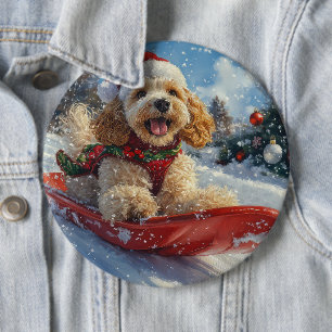 Cocker Spaniel Dog in Sledge Let it Snow Christmas 6 Inch Round Button