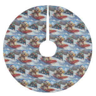 Cocker Spaniel Dog in Sledge Let it Snow Christmas Brushed Polyester Tree Skirt