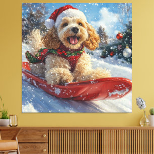 Cocker Spaniel Dog in Sledge Let it Snow Christmas Canvas Print