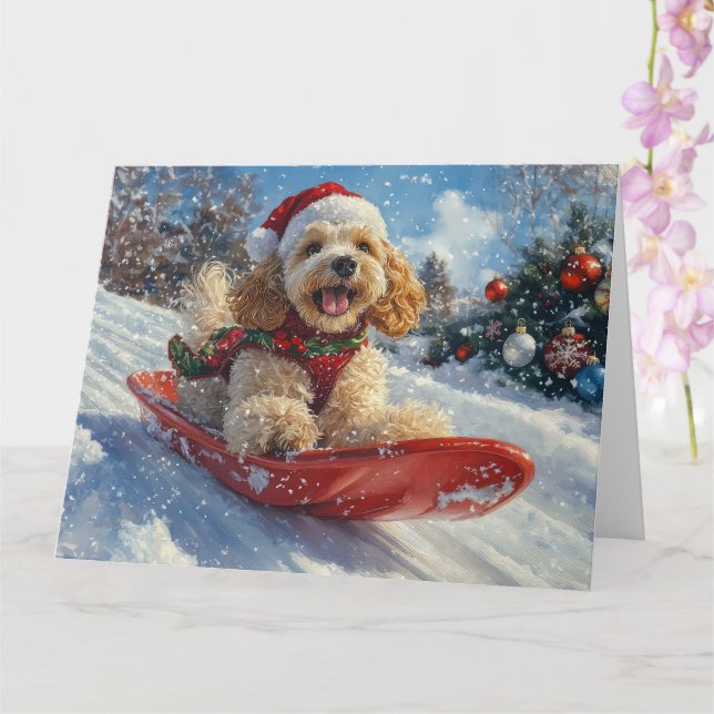Cocker Spaniel Dog in Sledge Let it Snow Christmas Card (Orchid)