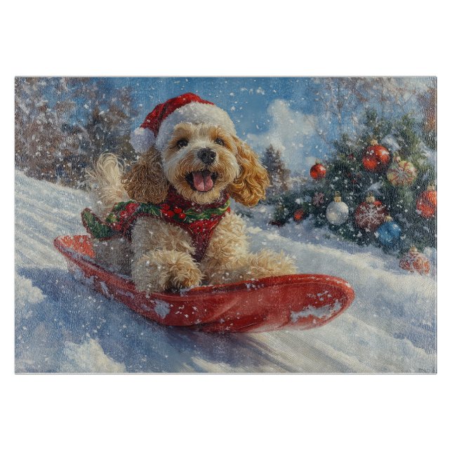 Cocker Spaniel Dog in Sledge Let it Snow Christmas Cutting Board (Front)