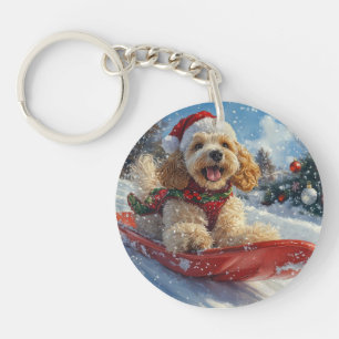Cocker Spaniel Dog in Sledge Let it Snow Christmas Keychain