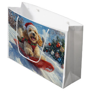 Cocker Spaniel Dog in Sledge Let it Snow Christmas Large Gift Bag