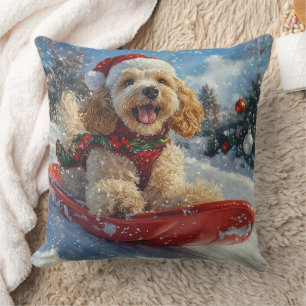 Cocker Spaniel Dog in Sledge Let it Snow Christmas Throw Pillow
