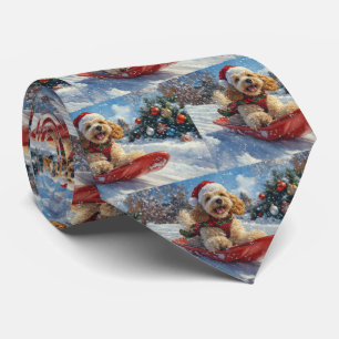 Cocker Spaniel Dog in Sledge Let it Snow Christmas Tie
