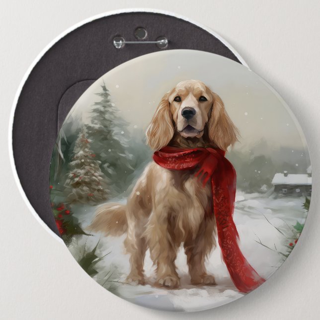Cocker Spaniel Dog in Snow Christmas 6 Inch Round Button (Front & Back)