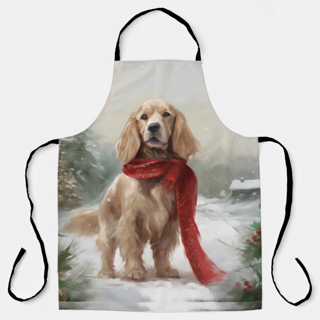 Cocker Spaniel Dog in Snow Christmas Apron (Front)