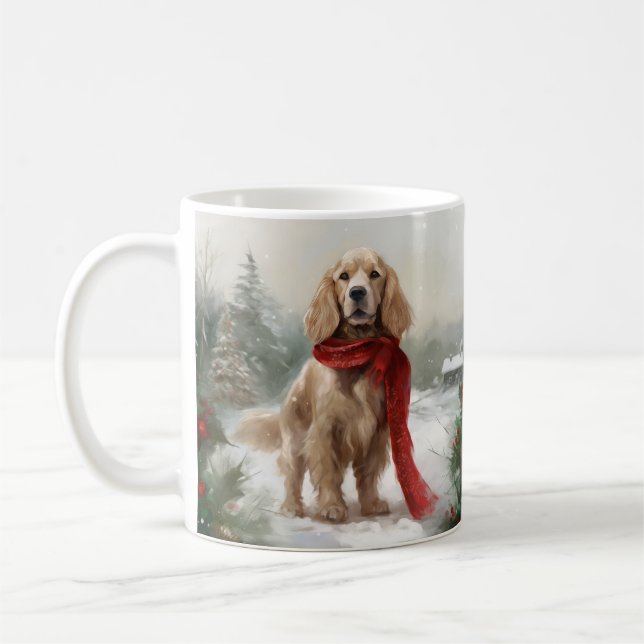 Cocker Spaniel Dog in Snow Christmas Coffee Mug (Left)