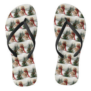 Cocker Spaniel Dog in Snow Christmas Flip Flops