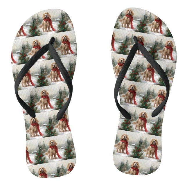 Cocker Spaniel Dog in Snow Christmas Flip Flops (Footbed)
