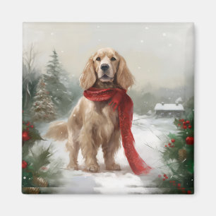 Cocker Spaniel Dog in Snow Christmas Magnet