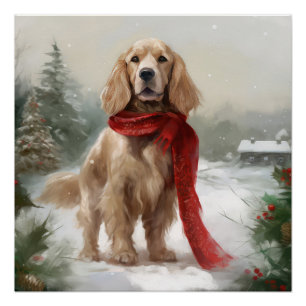 Cocker Spaniel Dog in Snow Christmas Poster