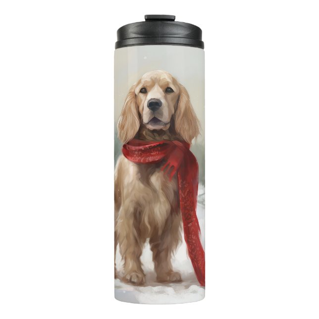 Cocker Spaniel Dog in Snow Christmas Thermal Tumbler (Front)