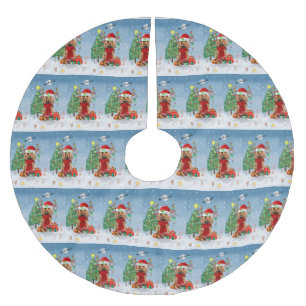 Cocker Spaniel Dog in Snow with Christmas Gifts   Brushed Polyester Tree Skirt