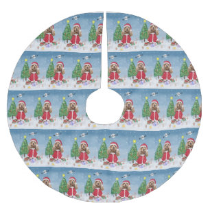 Cocker Spaniel Dog in Snow with Christmas Gifts Brushed Polyester Tree Skirt
