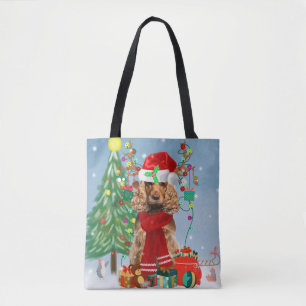 Cocker Spaniel Dog in Snow with Christmas Gifts Tote Bag