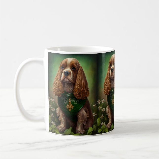 Cocker Spaniel Dog in St. Patrick's Day Dress Coffee Mug (Left)