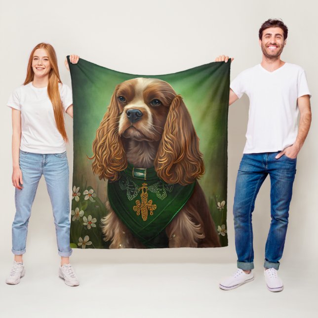 Cocker Spaniel Dog in St. Patrick's Day Dress Fleece Blanket (In Situ)