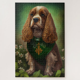 Cocker Spaniel Dog in St. Patrick's Day Dress Jigsaw Puzzle