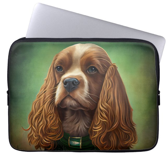 Cocker Spaniel Dog in St. Patrick's Day Dress Laptop Sleeve (Front)