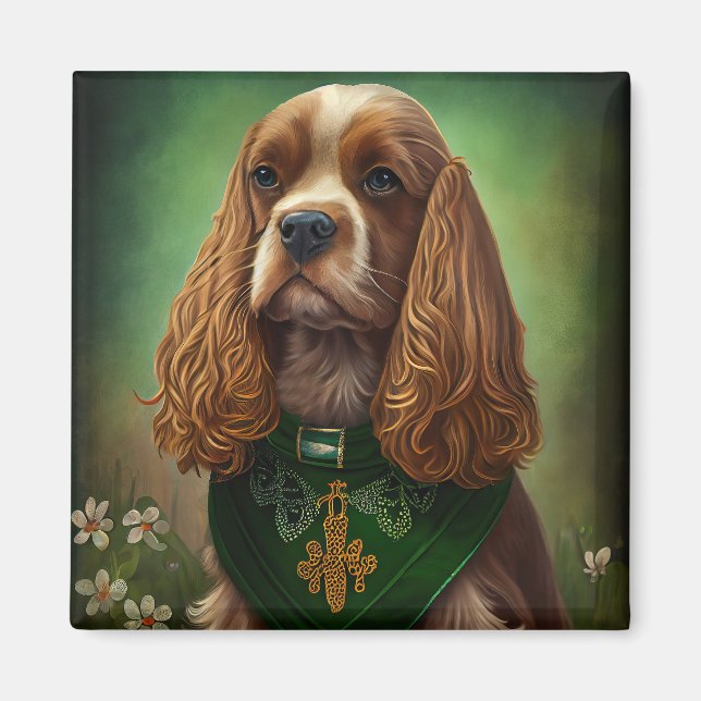 Cocker Spaniel Dog in St. Patrick's Day Dress Magnet (Front)