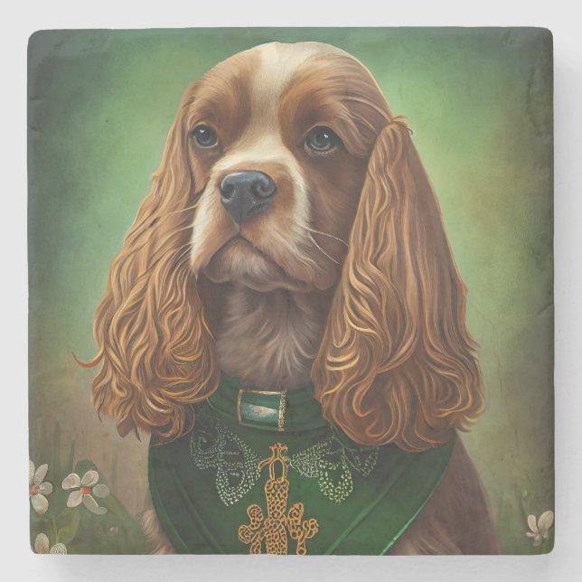 Cocker Spaniel Dog in St. Patrick's Day Dress Stone Coaster (Front)