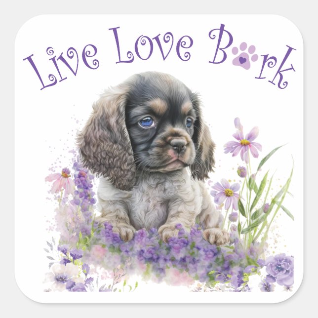 Cocker Spaniel Dog Mom Floral Square Sticker (Front)