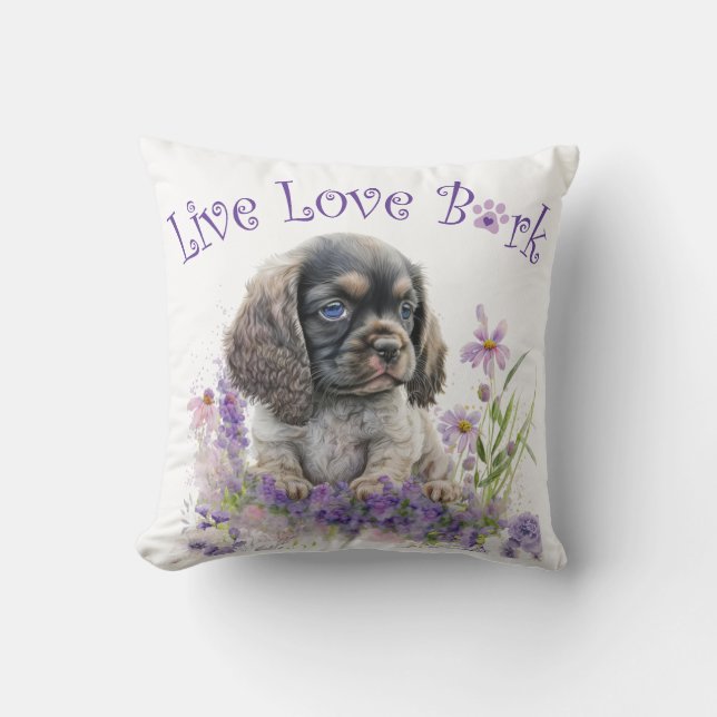 Cocker Spaniel Dog Mom Floral Throw Pillow (Front)