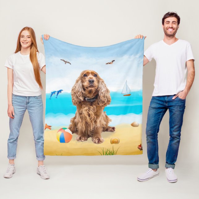 Cocker Spaniel Dog on Beach Fleece Blanket (In Situ)